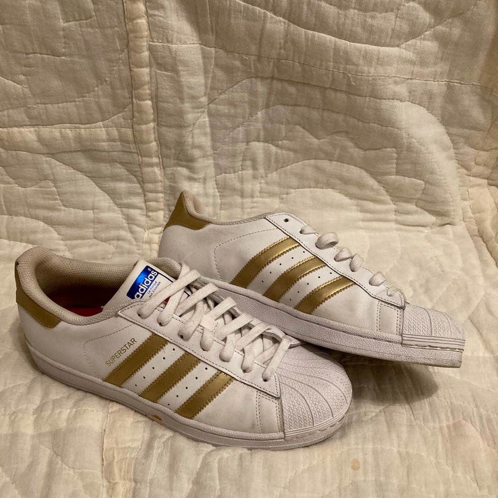 White and Gold Adidas Superstars